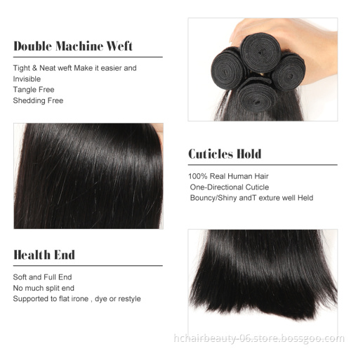 HC Hair Ear To Ear Lace Frontal Closure With 3 Bundles Brazilian  Non Remy Straight Human hair Weaves With Closures